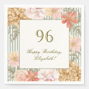 96th Birthday Napkin Autumn Color Floral Stripe