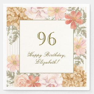 96th Birthday Napkin Autumn Color Floral Stripe