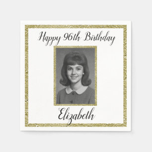 96th Birthday Napkins Custom Photo White and Gold