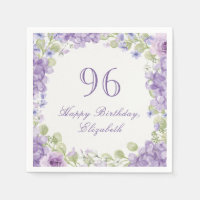 96th Birthday Napkins Elegant Purple Floral