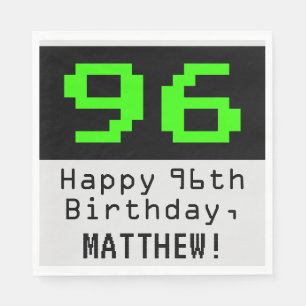 96th Birthday - Nerdy / Geeky Style "96" & Name Napkins