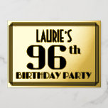[ Thumbnail: 96th Birthday Party: Art Deco Look “96” and Name Invitation ]