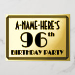 [ Thumbnail: 96th Birthday Party — Art Deco Look “96” + Name Invitation ]