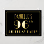 [ Thumbnail: 96th Birthday Party: Art Deco Look “96”, W/ Name Invitation ]