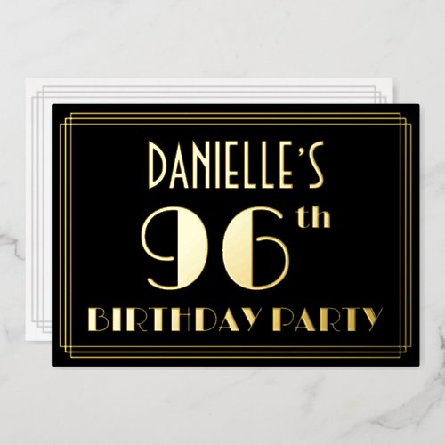 96th Birthday Party Art Deco Look 96 w Name Foil Invitation