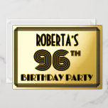 [ Thumbnail: 96th Birthday Party — Art Deco Style “96” & Name Invitation ]