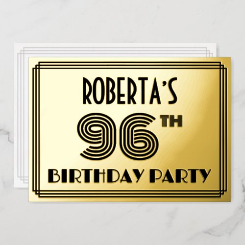 96th Birthday Party  Art Deco Style 96  Name Foil Invitation