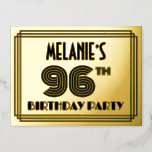 [ Thumbnail: 96th Birthday Party ~ Art Deco Style “96” + Name Postcard ]