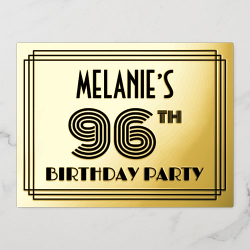 96th Birthday Party  Art Deco Style 96  Name Foil Invitation Postcard