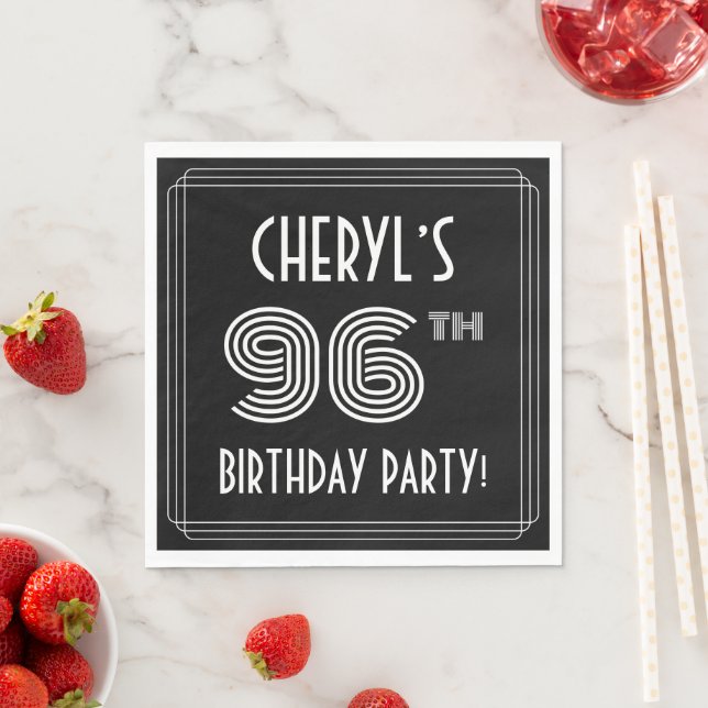 96th Birthday Party: Art Deco Style + Custom Name Napkins (Insitu)