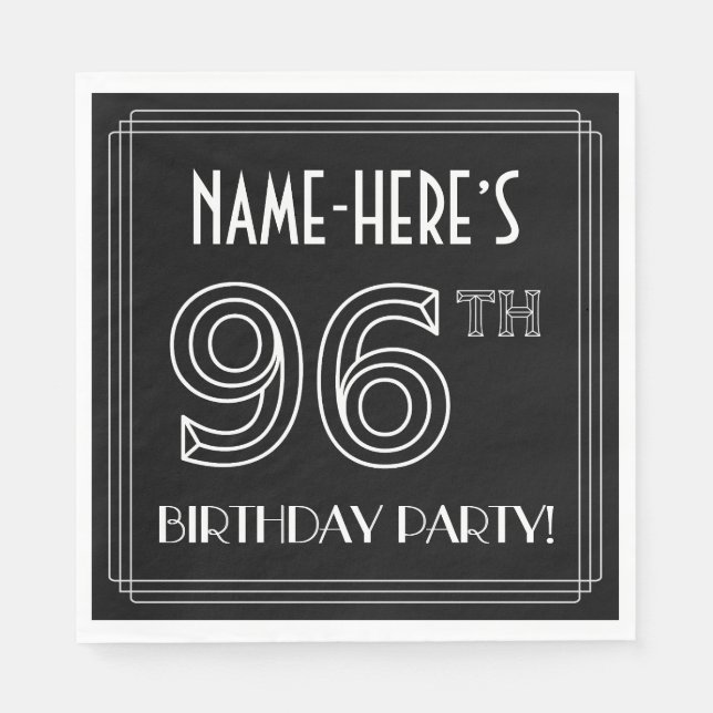 96th Birthday Party: Art Deco Style + Custom Name Napkins (Front)