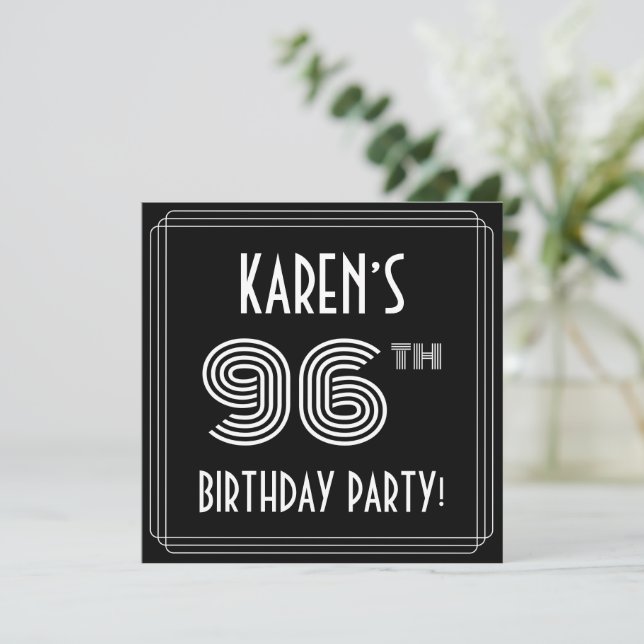 96th Birthday Party: Art Deco Style w/ Custom Name Invitation (Standing Front)