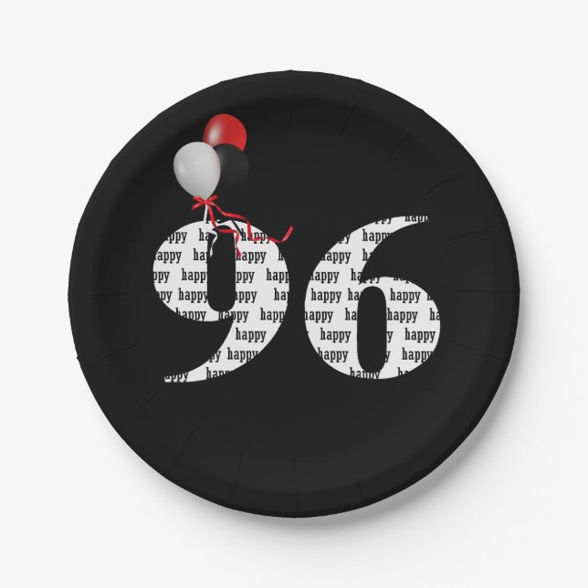 96th birthday party balloons paper plates (Front)