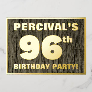 96th Birthday Party: Bold, Faux Wood Grain Pattern Foil Invitation