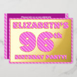 [ Thumbnail: 96th Birthday Party — Bold, Fun, Pink Stripes # 96 Invitation ]