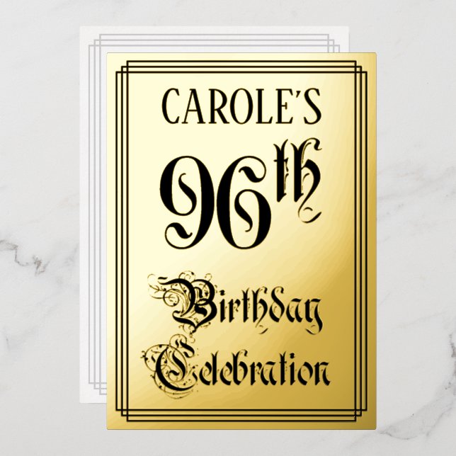 96th Birthday Party — Elegant Script + Custom Name Foil Invitation (Front/Back)