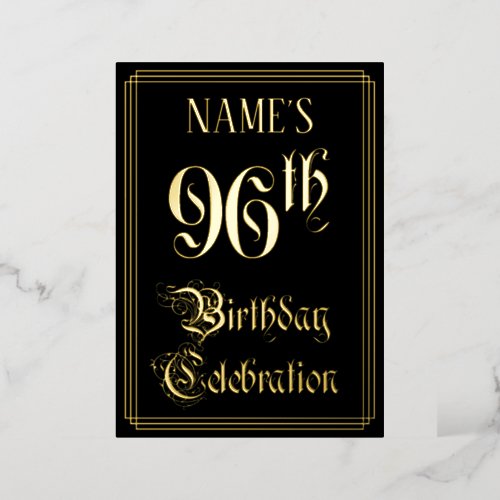 96th Birthday Party  Fancy Script  Custom Name Foil Invitation