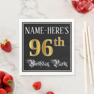 96th Birthday Party — Fancy Script, Faux Gold Look Napkins