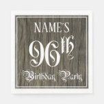 [ Thumbnail: 96th Birthday Party — Fancy Script, Faux Wood Look Napkins ]