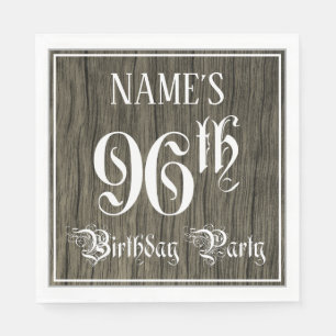 96th Birthday Party — Fancy Script, Faux Wood Look Napkins