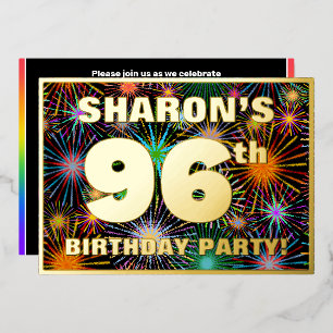 96th Birthday Party — Fun, Colorful Fireworks Look Foil Invitation