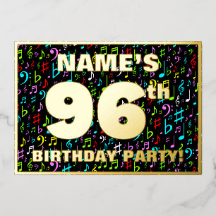 96th Birthday Party — Fun, Colorful Music Symbols Foil Invitation