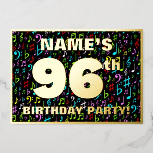 96th Birthday Party  Fun Colorful Music Symbols Foil Invitation