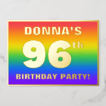 [ Thumbnail: 96th Birthday Party: Fun, Colorful Rainbow Pattern Invitation ]