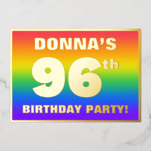 96th Birthday Party: Fun, Colorful Rainbow Pattern Foil Invitation