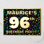 [ Thumbnail: 96th Birthday Party — Fun, Colorful Stars Pattern Invitation ]