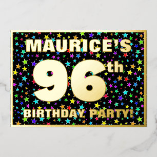 96th Birthday Party — Fun, Colorful Stars Pattern Foil Invitation