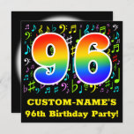 [ Thumbnail: 96th Birthday Party: Fun Music Symbols, Rainbow 96 Invitation ]
