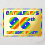 [ Thumbnail: 96th Birthday Party — Fun, Rainbow Spectrum “96” Invitation ]