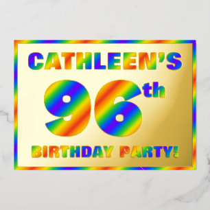 96th Birthday Party — Fun, Rainbow Spectrum “96” Foil Invitation