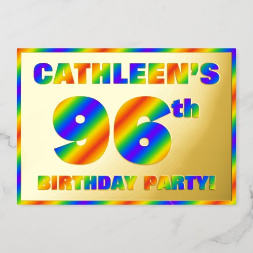 96th Birthday Party  Fun Rainbow Spectrum 96 Foil Invitation