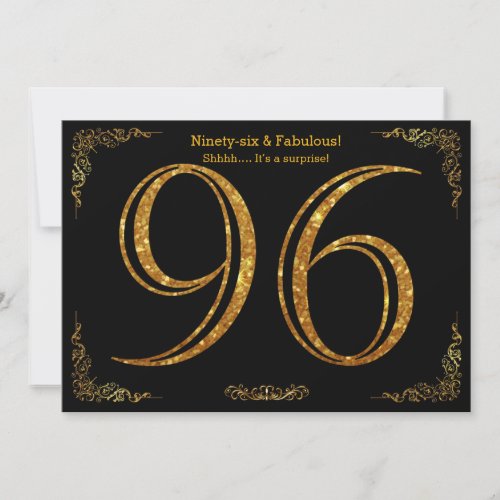 96th Birthday partyGatsby stylblack gold glitter Invitation