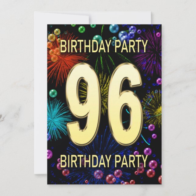 96th Birthday Party Invitation Fireworks Bubbles (Front)