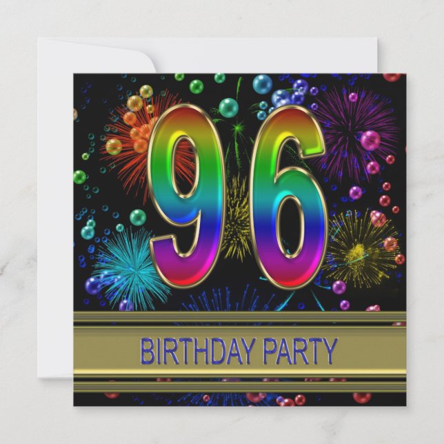 96th Birthday party Invitation with bubbles (Front)