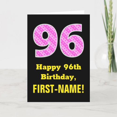 96th Birthday Pink Stripes and Hearts 96  Name Card