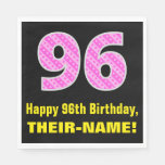 [ Thumbnail: 96th Birthday: Pink Stripes and Hearts "96" + Name Napkins ]
