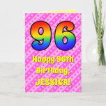 [ Thumbnail: 96th Birthday: Pink Stripes & Hearts, Rainbow # 96 Card ]