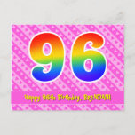 [ Thumbnail: 96th Birthday: Pink Stripes & Hearts, Rainbow 96 Postcard ]