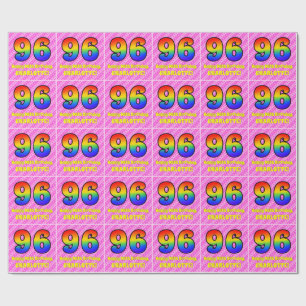 96th Birthday: Pink Stripes & Hearts, Rainbow # 96 Wrapping Paper