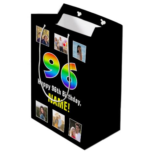 96th Birthday Rainbow 96 Custom Photos  Name Medium Gift Bag