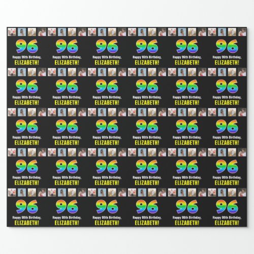 96th Birthday Rainbow 96 Custom Photos  Name Wrapping Paper