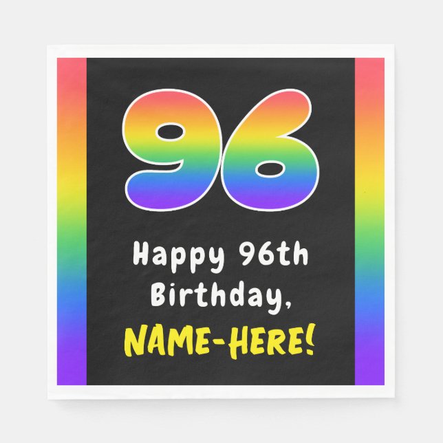 96th Birthday: Rainbow Spectrum # 96, Custom Name Napkins (Front)