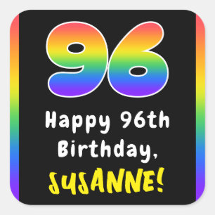 96th Birthday: Rainbow Spectrum # 96, Custom Name Square Sticker