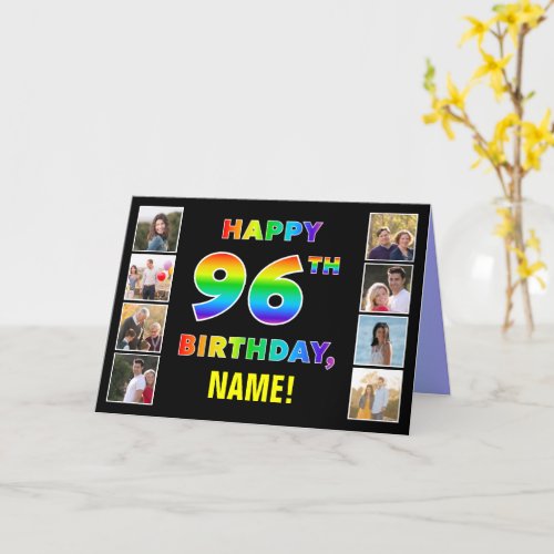 96th Birthday Rainbow Text Custom Photos  Name Card