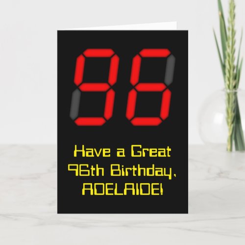 96th Birthday Red Digital Clock Style 96  Name Card
