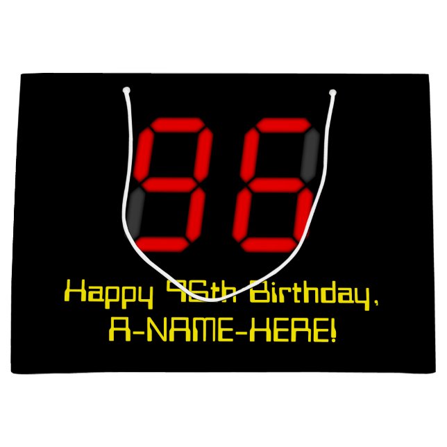 96th Birthday: Red Digital Clock Style "96" + Name Large Gift Bag (Front)